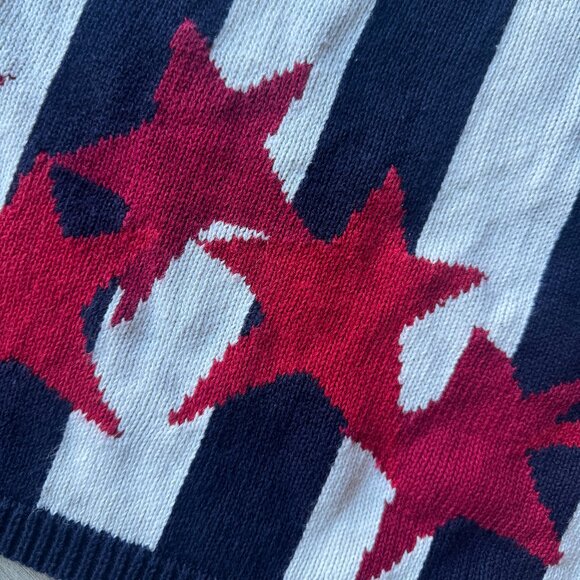 Perry Ellis Blue & White Striped Sweater w/ Red Stars – Women’s Large - Picture 9 of 9